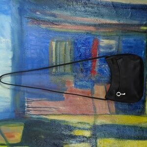 Fossil Small Black Crossbody Purse W/ FOSSIL stamp And FOSSIL key Charm-vintage